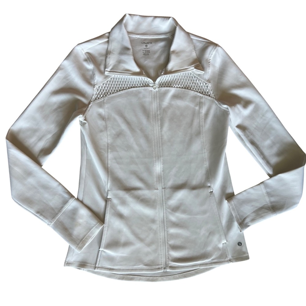 Layer8 Womens White Full Zip Athletic Jacket‎ Mesh Panel Thumbholes Size M